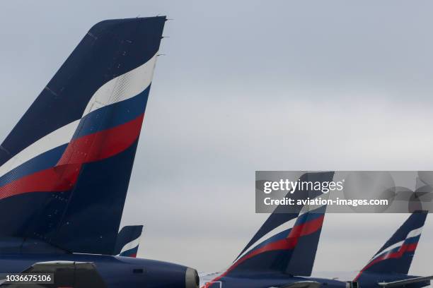 Civil jet airplanes of Aeroflot Russian Airlines pictured at Sheremetyevo airport near Moscow, Russia.