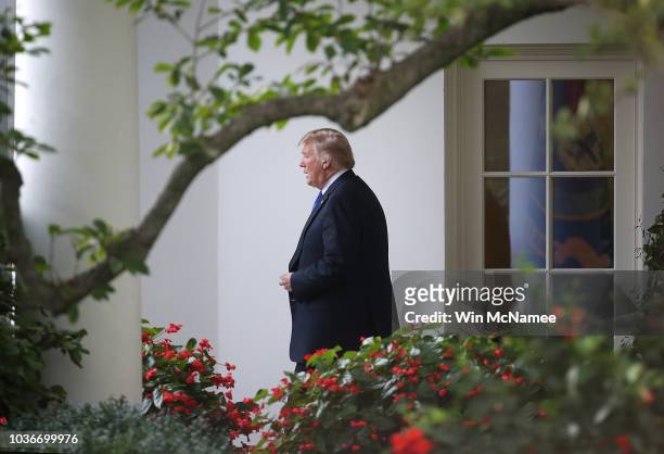 President Donald Trump departs the White House September 20, 2018 in Washington, DC. Trump is scheduled to attend campaign events later today in...