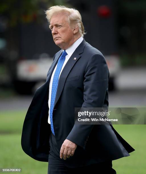 President Donald Trump departs the White House September 20, 2018 in Washington, DC. Trump is scheduled to attend campaign events later today in...