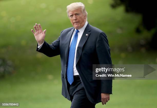 President Donald Trump departs the White House September 20, 2018 in Washington, DC. Trump is scheduled to attend campaign events later today in...