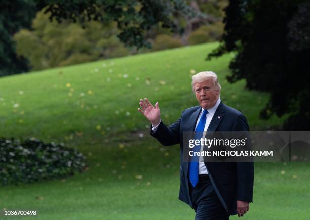 President Donald Trump walks to board Marine One September 20, 2018 at the White House in Washington, DC, as he departs for Las Vegas.