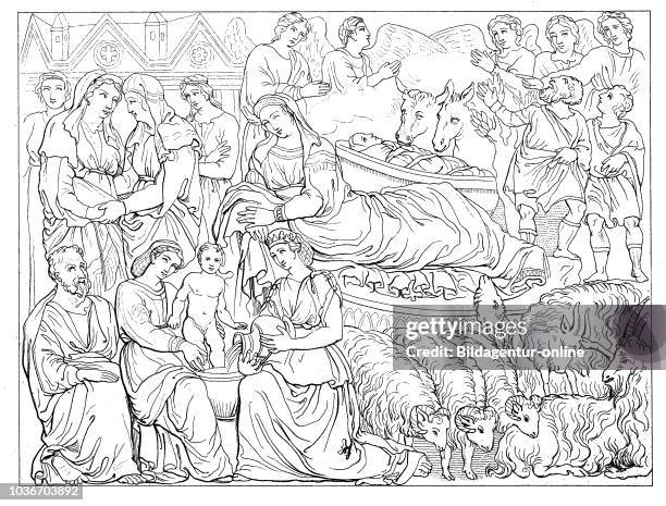 The birth of Jesus Christ by Nicola Pisano, Cathedral of Siena, Italy, Die Geburt Christi von Nicola Pisano, Dom zu Siena, Italien, digital improved...