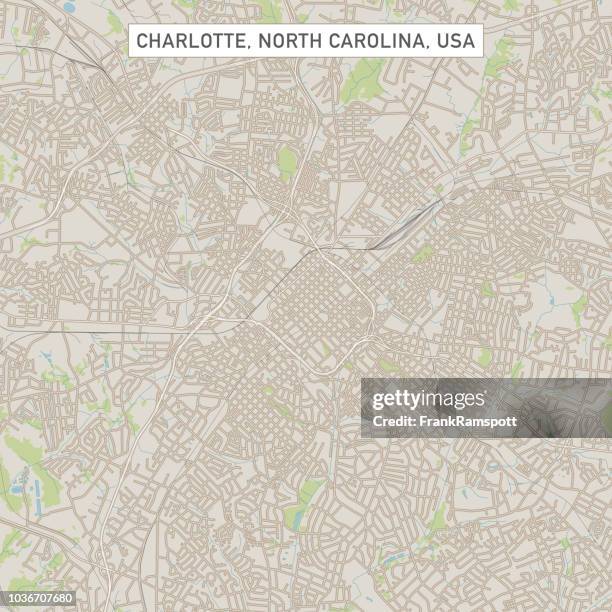 charlotte, north carolina usa stadtstraße karte - charlotte stock-grafiken, -clipart, -cartoons und -symbole