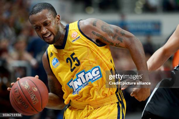 Berlin's Je'Kel Foster is fouled during the Euroleague group E intermediate basketball round match between Brose Baskets Bamberg and ALBA Berlin at...