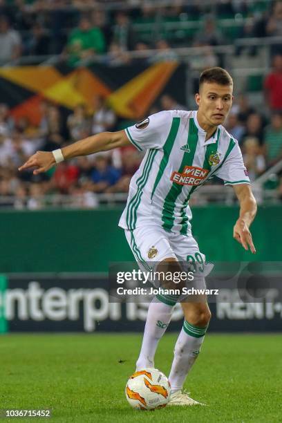 Dejan Ljubicic of Rapid controls the ball during the during the UEFA Europa League match between Rapid Wien and Spartak Moscow at Allianz Arena on...