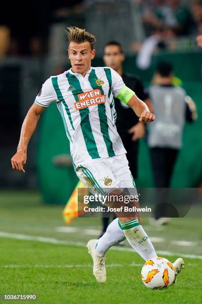 Stefan Schwab of Rapid controls the ball during the UEFA Europa League match between SK Rapid Wien v Spartak Moscow at Allianz Arena on September 20,...