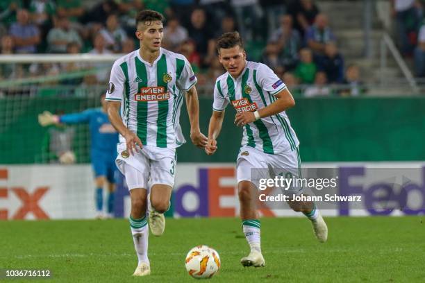 Mert Muelduer and Thomas Murg of Rapid in action during the during the UEFA Europa League match between Rapid Wien and Spartak Moscow at Allianz...