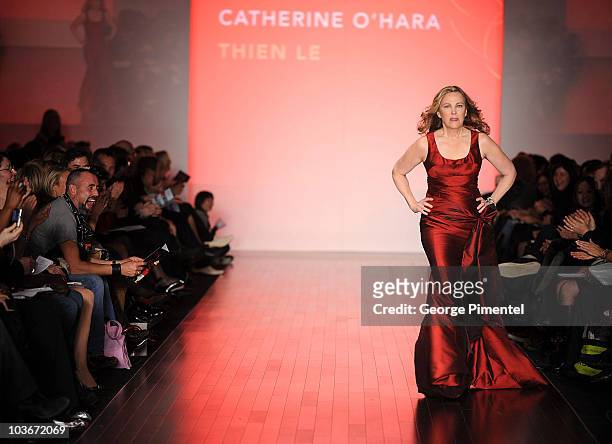 Actress Catherine O'Hara walks the runway wearing Canadian Heart Truth Red Dress' Fall 2008 Collection at L'Oreal Toronto Fashion Week on March 18,...