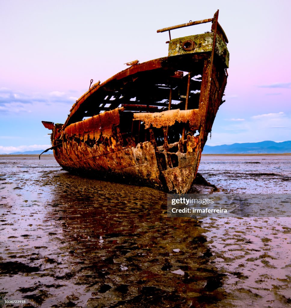 The Janie Seddon ship wreck on the coast of Motueka, South Island, New Zealand