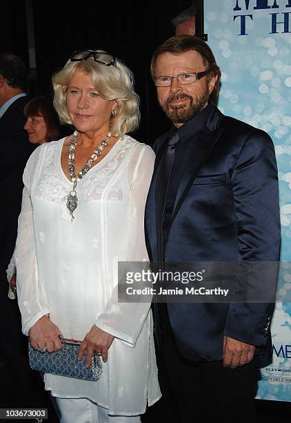 Executive Producer/ABBA founding member Bjorn Ulvaeus and wife Lena Kallersjo attend the premiere of "Mamma Mia!" at the Ziegfeld Theatre on July 16,...