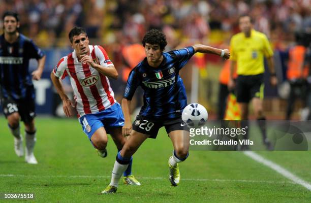 Coutinho of Inter Milan in action during the UEFA Super Cup between Inter and Atletico Madrid at Louis II Stadium on August 27, 2010 in Monaco,...