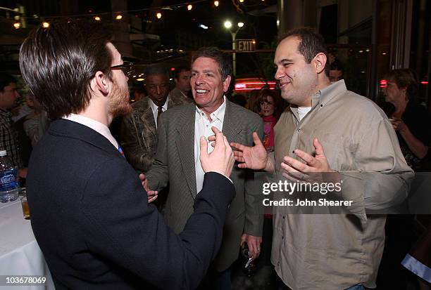 Actor Drake Bell, producer David Zucker and director Craig Mazin attend the after party for Weinstein Company's "Superhero Movie" at Napa Valley...