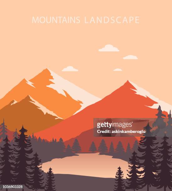 stockillustraties, clipart, cartoons en iconen met landschap van bergen - bergketen
