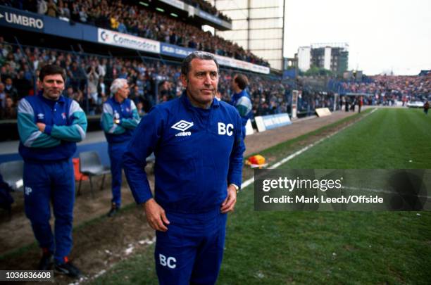 April 1989 - Football League Division Two - Chelsea v Leeds United - Chelsea manager Bobby Campbell looks towards the crowd after their promotion to...