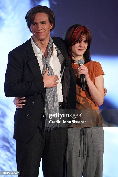 Christian Scheider and Molly Scheider speak onstage at Smiles from the Stars: A Tribute to the Life and Work of Roy Scheider at The Beverly Hills...