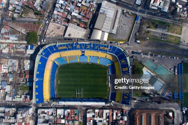 Aerial view of Boca Juniors' Alberto J. Armando Stadium on September 13, 2018 in Buenos Aires, Argentina.