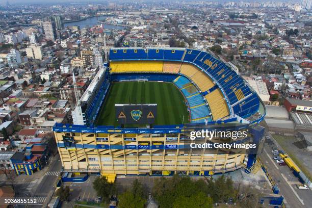 Aerial view of Boca Juniors' Alberto J. Armando Stadium on September 13, 2018 in Buenos Aires, Argentina.