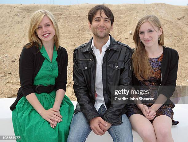 Claire Sloma, David Robert Mitchel and Amanda Bauer attend the 'The Myth of the American Sleepover' Photo Call held at the Martini Terraza during the...