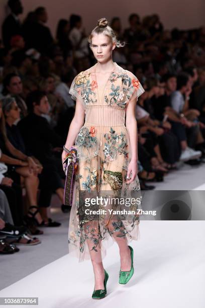 Model walks the runway at the Fendi show during Milan Fashion Week Spring/Summer 2019 on September 20, 2018 in Milan, Italy.