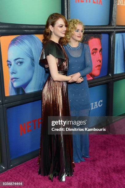 Emma Stone and Julia Garner attend the Netflix Original Series "Maniac" New York Premiere Screening and After Party at Center 415 on September 20,...