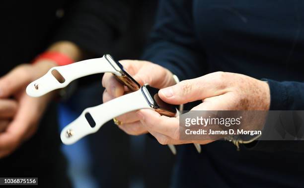 The new Apple watch at the Australian release of the latest iPhone and watch models at the Apple Store on September 21, 2018 in Sydney, Australia....