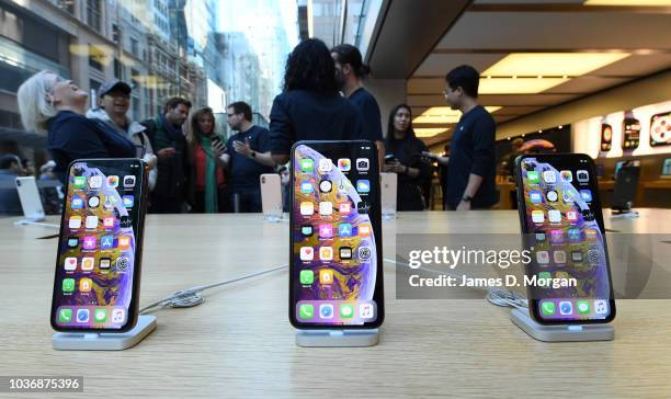 The new iPhone at the Australian release of the latest iPhone models at the Apple Store on September 21, 2018 in Sydney, Australia. Apple's latest...