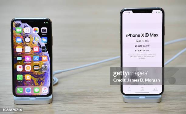 New iPhone models on display at the Australian release of the latest iPhone models at the Apple Store on September 21, 2018 in Sydney, Australia....