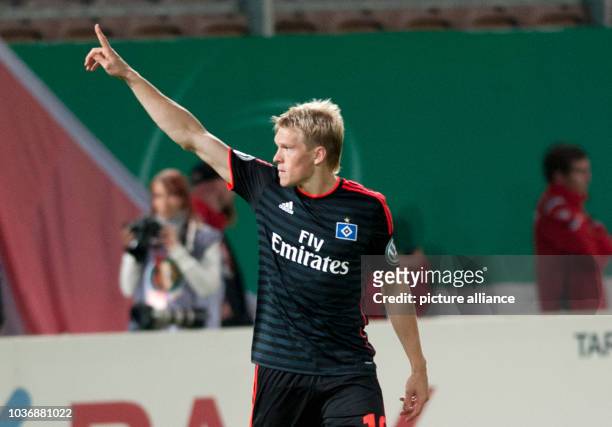 Hamburg's Artjoms Rudnevs in action during the DFB Cup first round match between FC Energie Cottbus and Hamburg SV at the Stadion der Freundschaft in...