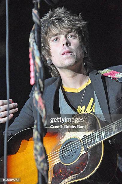 Christopher Drew Ingle of Never Shout Never performs during the 2010 mtvU VMA Tour at Six Flags Great Adventure on August 27, 2010 in Jackson, New...