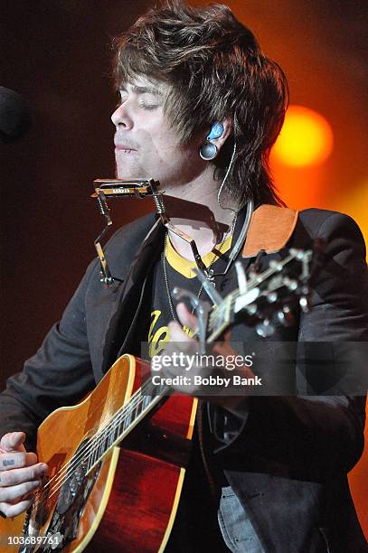 Christopher Drew Ingle of Never Shout Never performs during the 2010 mtvU VMA Tour at Six Flags Great Adventure on August 27, 2010 in Jackson, New...