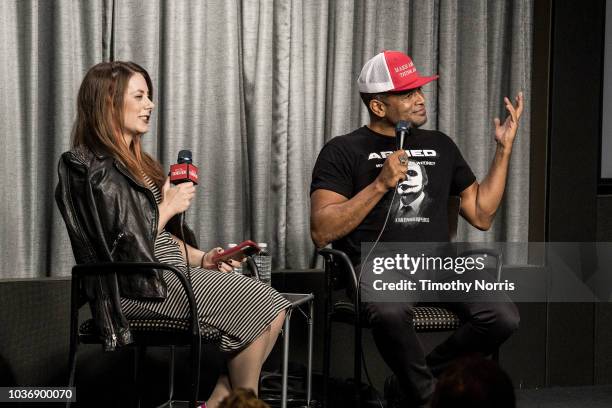 Whitney Friedlander and Mario Van Peebles speak during a screening of "Armed" at SAG-AFTRA Foundation Screening Room on September 20, 2018 in Los...