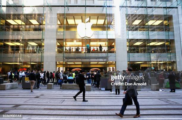 Crowds wait in anticipation for the Australian release of the latest iPhone models at Apple Store on September 21, 2018 in Sydney, Australia. Apple's...