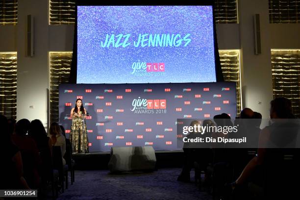 Jazz Jennings of TLC's I Am Jazz speaks onstage during 2018 TLC's Give A Little Awards on September 20, 2018 at Park Hyatt in New York City.