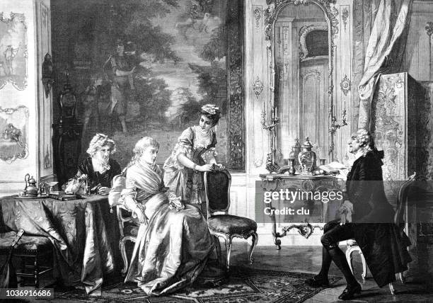 woman in recovery receives a visitor - european royalty stock illustrations