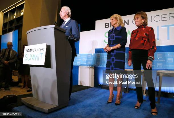 Former U.S. Vice President Joe Biden and his wife, Dr. Jill Biden , and sister, Valerie Biden , onstage at the Biden Cancer Summit Welcome Reception...