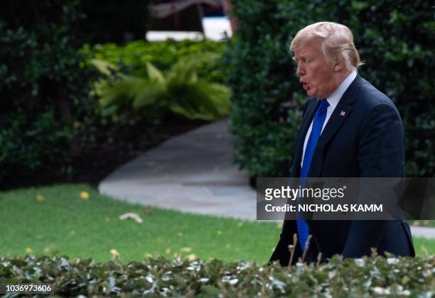 President Donald Trump walks to board Marine One at the White House in Washington, DC, on September 20, 2018 as he departs for Las Vegas.