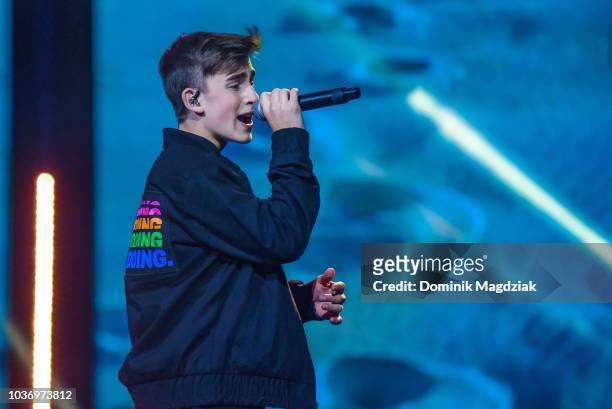Johnny Orlando performs on stage during the 2018 WE Day Toronto Show at Scotiabank Arena on September 20, 2018 in Toronto, Canada.