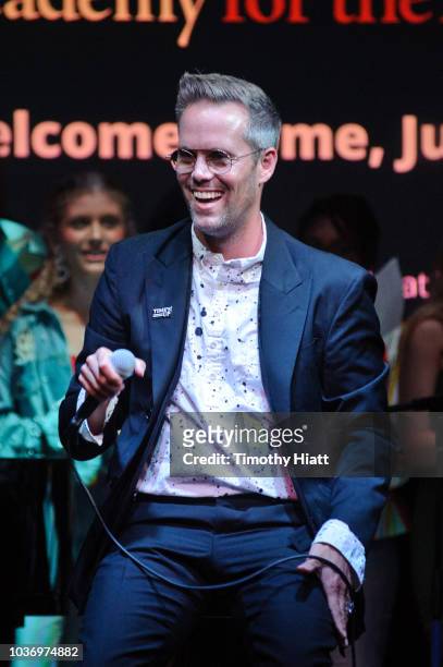 Justin Tranter performs at the Justin Tranter Recording Studio ribbon cutting at The Chicago Academy For The Arts on September 20, 2018 in Chicago,...