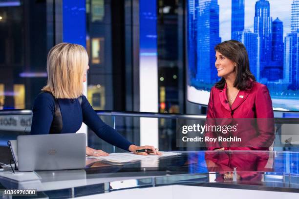 Fox News host Martha MacCallum with United States Ambassador to the United Nations Nikki Haley as she visits "The Story" With Martha MacCallum prior...