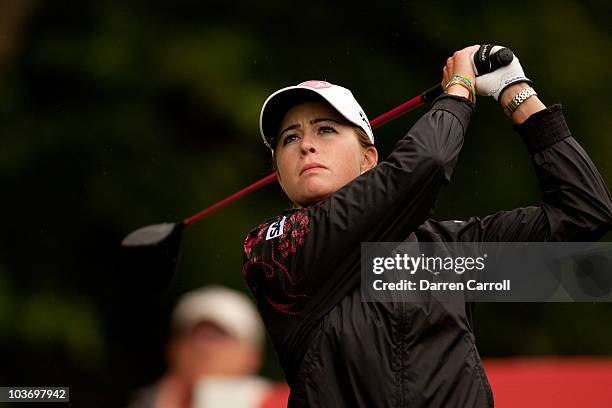 Paula Ceamer of the U.S. Follows through on a tee shot during the third round of the CN Canadian Women's Open at St. Charles Country Club on August...