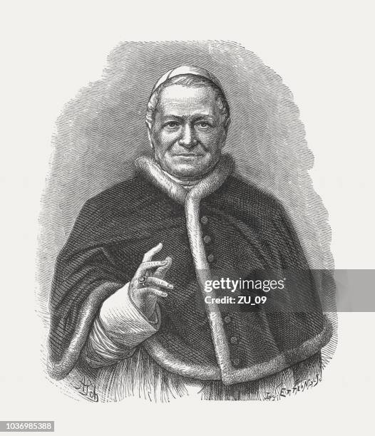 pope pius ix (1792-1878), wood engraving, published in 1876 - pope illustration stock illustrations
