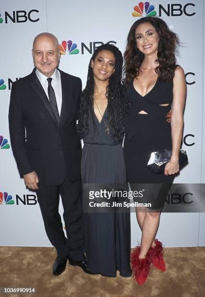 Actors Anupam Kher, Freema Agyeman and Mozhan Marno attend the party for the casts of NBC's 2018-2019 Season hosted by NBC and The Cinema Society at...