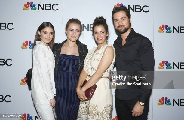 Actors Luna Blaise Boyd, Melissa Roxburgh, Athena Karkanis and J.R. Ramirez attend the party for the casts of NBC's 2018-2019 Season hosted by NBC...