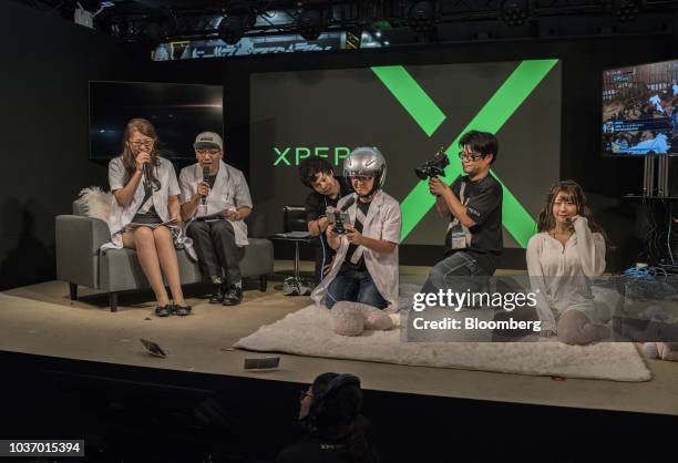 Sony Xperia smartphone is used for a demonstration at the Sony Interactive Entertainment Inc. Booth during a media preview day at the Tokyo Game Show...