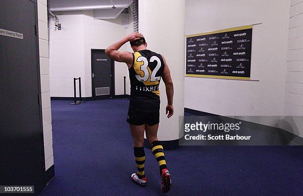 Ben Cousins of the Tigers leads his team into the changing rooms after the round 22 AFL match between the Richmond Tigers and the Port Power at...