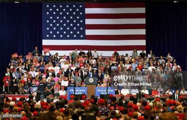 President Donald Trump speaks during a campaign rally at the Las Vegas Convention Center on September 20, 2018 in Las Vegas, Nevada. Trump is in town...