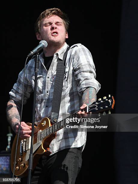 Brian Fallon of The Gaslight Anthem performs live on the Main stage during day Two of Reading Festival on August 28, 2010 in Reading, England.