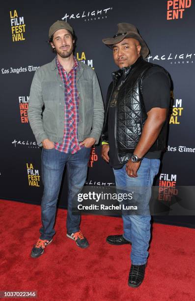 Brett Fallentine and Ghuan Featherstone arrive at the 2018 LA Film Festival opening night premiere of "Echo In The Canyon" at John Anson Ford...