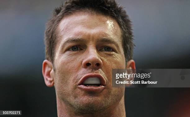 Ben Cousins of the Tigers walks the sideline after being substituted during the round 22 AFL match between the Richmond Tigers and the Port Power at...