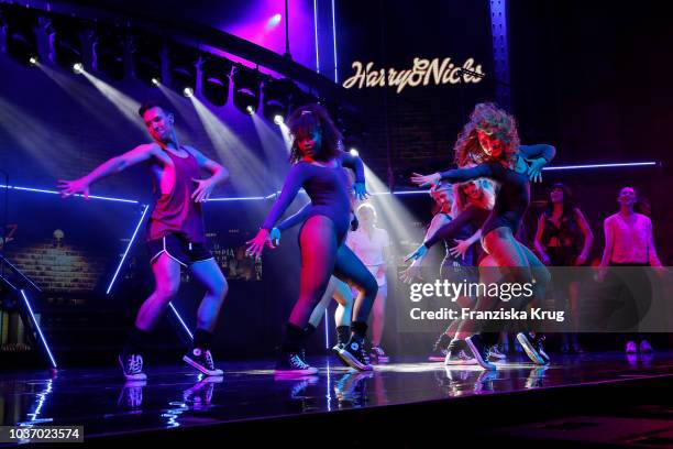 Nadja Scheiwiller and cast during the premiere of 'Flashdance - Das Musical' at Mehr! Theater on September 20, 2018 in Hamburg, Germany.